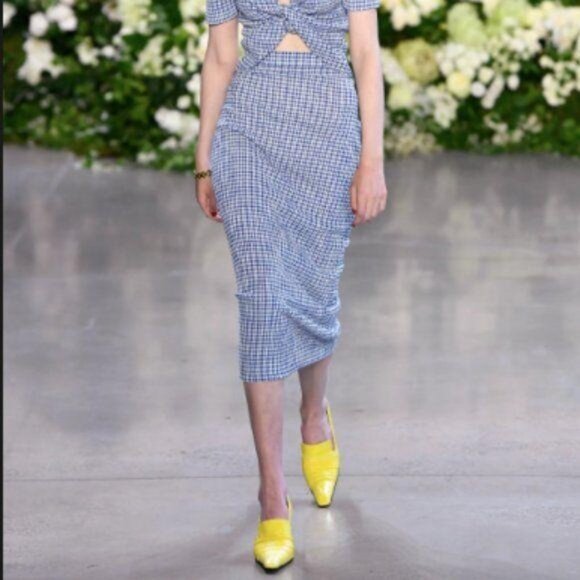 Calvin Luo RTW Spring 17 Plaid Seersucker Midi Ski - Picture 1 of 9